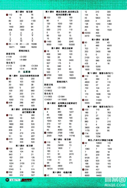 江西教育出版社2021阳光同学计算小达人数学四年级下册SJ苏教版答案 江西教育出版社2021阳光同学计算小达人数学四年级下册SJ苏教版答案