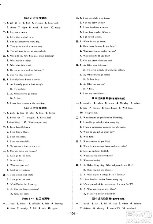 江西教育出版社2021阳光同学一线名师全优好卷英语四年级下册YL译林版答案 江西教育出版社2021阳光同学一线名师全优好卷英语四年级下册YL译林版答案