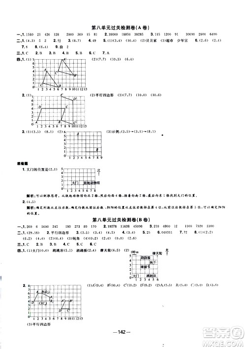 江西教育出版社2021阳光同学一线名师全优好卷数学四年级下册SJ苏教版答案