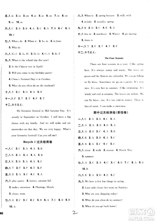 浙江教育出版社2021阳光同学全优达标好卷英语五年级下册PEP人教版浙江专版答案 浙江教育出版社2021阳光同学全优达标好卷英语五年级下册PEP人教版浙江专版答案