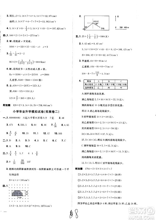 浙江教育出版社2021阳光同学全优达标好卷数学六年级下册R人教版浙江专版答案