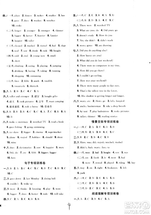 浙江教育出版社2021阳光同学全优达标好卷英语六年级下册PEP人教版浙江专版答案