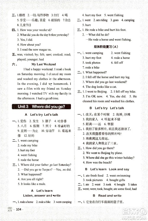 江西教育出版社2021阳光同学默写小达人英语六年级下册PEP人教版答案 江西教育出版社2021阳光同学默写小达人英语六年级下册PEP人教版答案