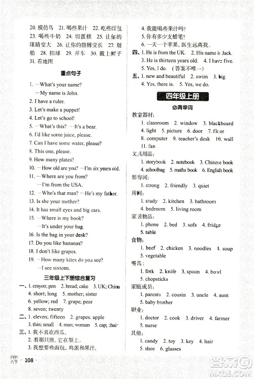 江西教育出版社2021阳光同学默写小达人英语六年级下册PEP人教版答案 江西教育出版社2021阳光同学默写小达人英语六年级下册PEP人教版答案