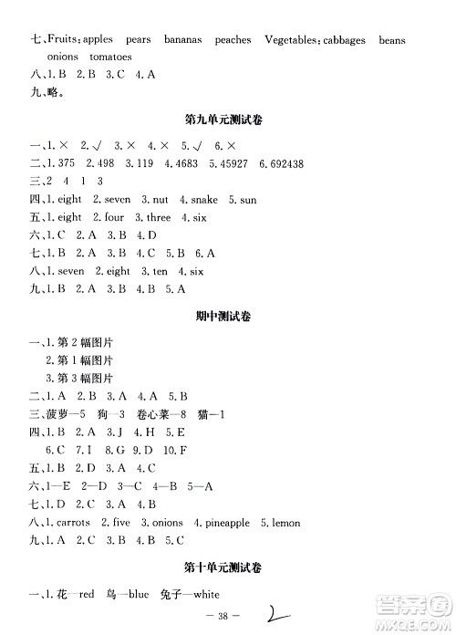 北京师范大学出版社2021课堂精练英语三年级起点三年级下册北师大版答案