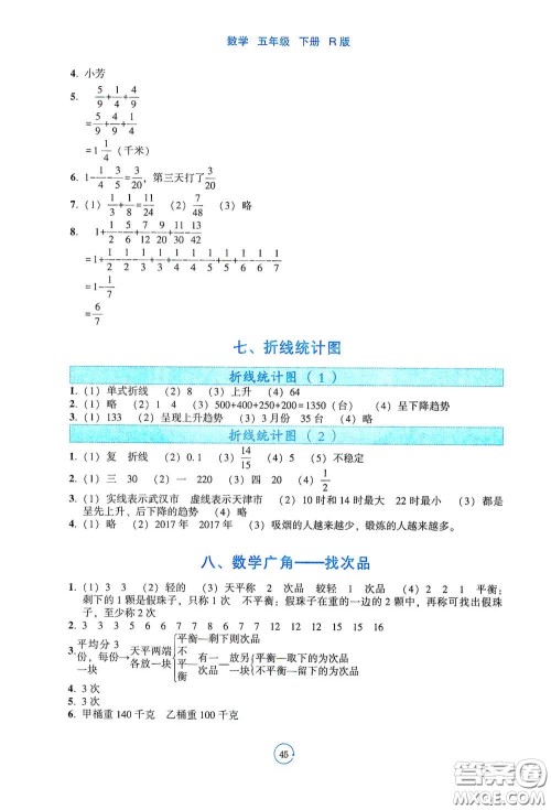 辽宁教育出版社2021好课堂堂练五年级数学下册人教版答案