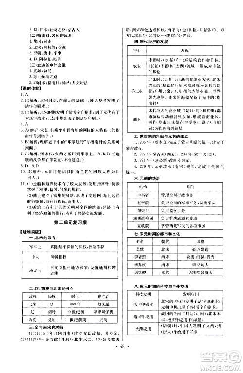 崇文书局2021长江全能学案同步练习册历史七年级下册人教版答案