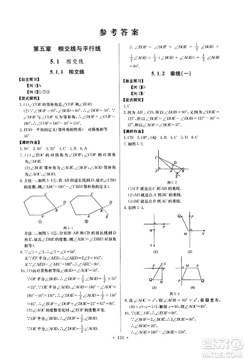 湖北少年儿童出版社2021长江全能学案同步练习册数学七年级下册人教版答案