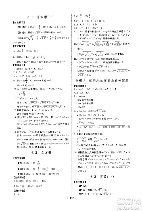 湖北少年儿童出版社2021长江全能学案同步练习册数学七年级下册人教版答案