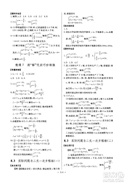 湖北少年儿童出版社2021长江全能学案同步练习册数学七年级下册人教版答案