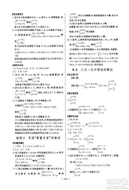 湖北少年儿童出版社2021长江全能学案同步练习册数学七年级下册人教版答案