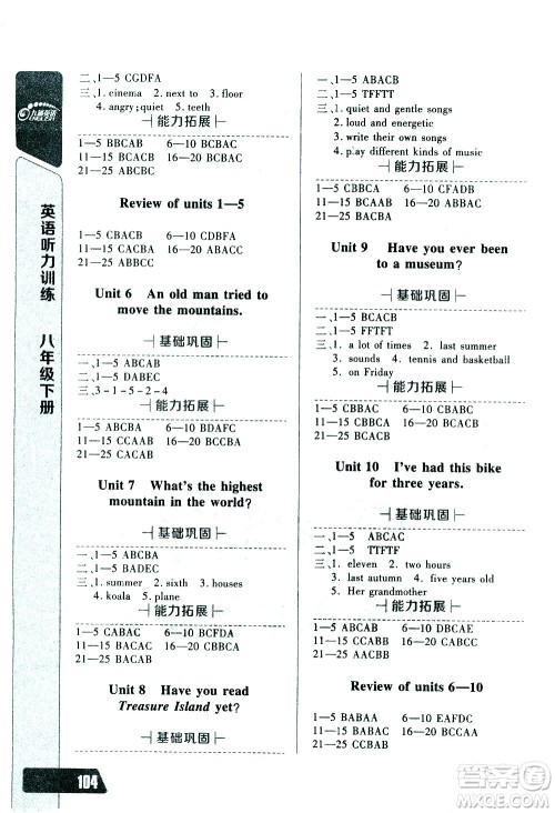 崇文书局2021长江全能学案英语听力训练八年级下册人教版答案 崇文书局2021长江全能学案英语听力训练八年级下册人教版答案
