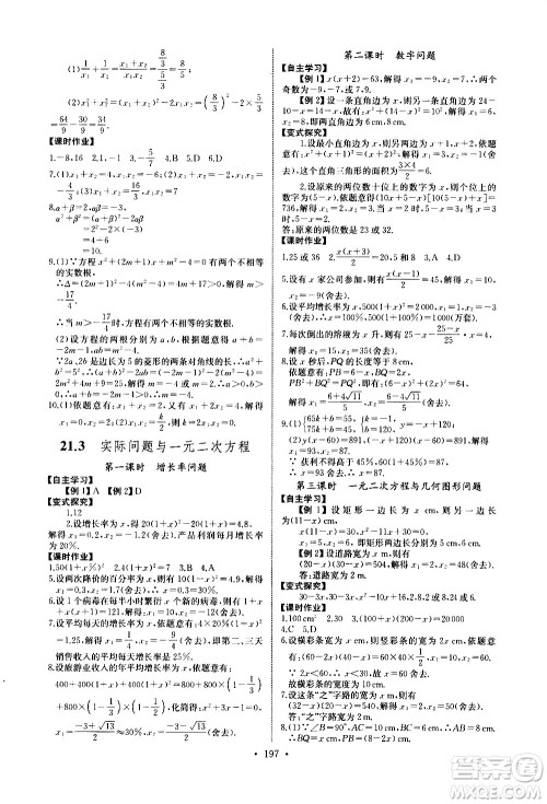 湖北少年儿童出版社2021长江全能学案同步练习册数学九年级全一册人教版答案