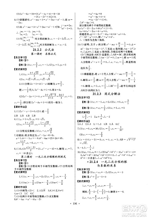湖北少年儿童出版社2021长江全能学案同步练习册数学九年级全一册人教版答案