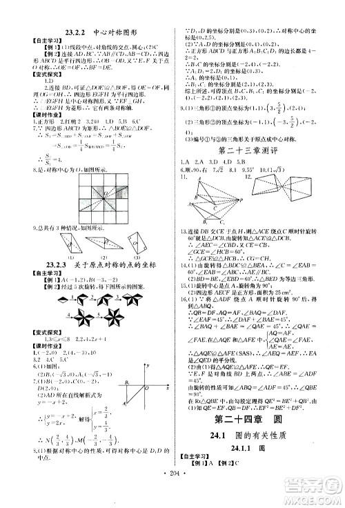 湖北少年儿童出版社2021长江全能学案同步练习册数学九年级全一册人教版答案