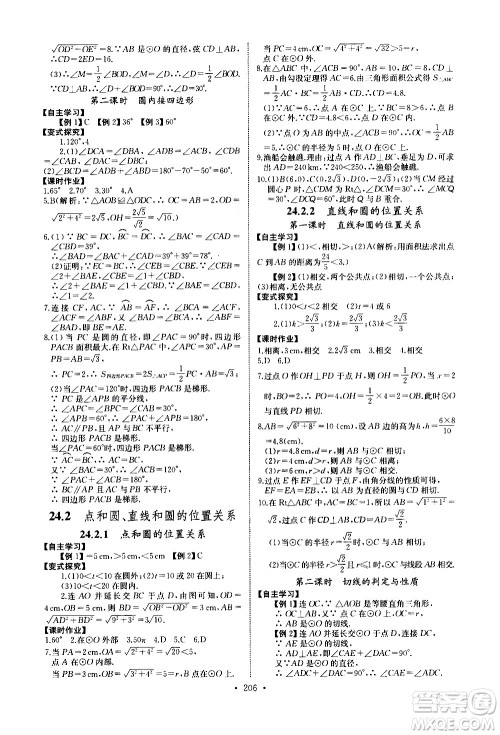 湖北少年儿童出版社2021长江全能学案同步练习册数学九年级全一册人教版答案