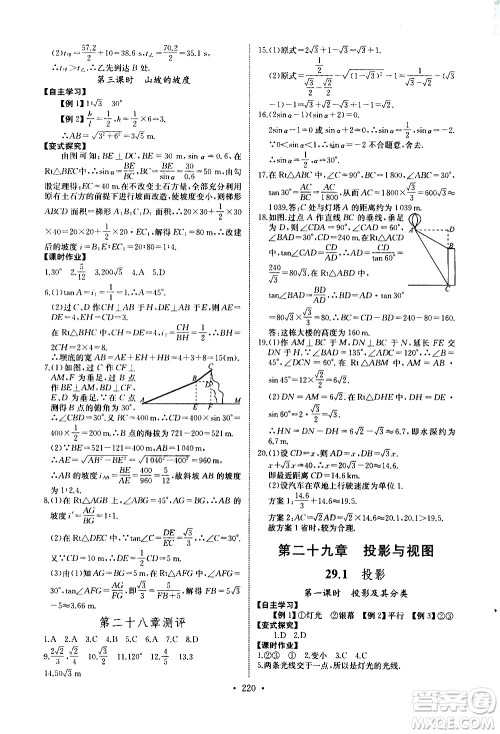 湖北少年儿童出版社2021长江全能学案同步练习册数学九年级全一册人教版答案