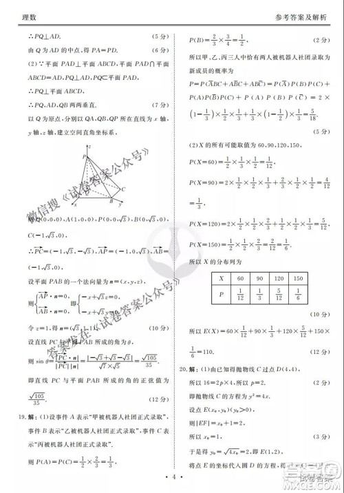 2021届高三冲刺联考理科数学试卷及答案