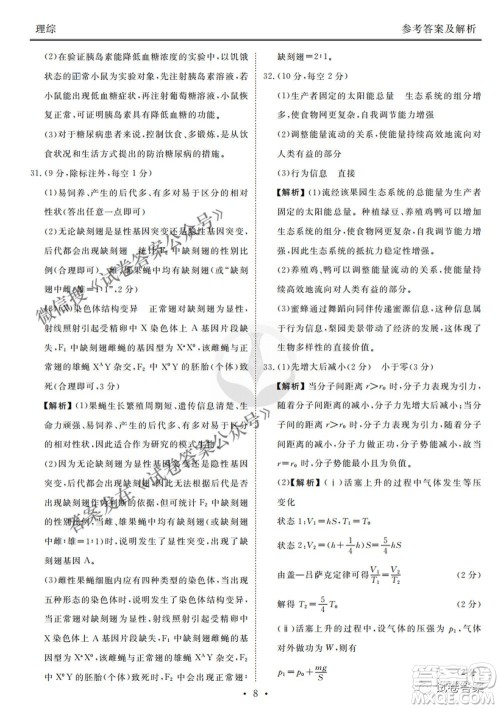 2021届高三冲刺联考理综试卷及答案 2021届高三冲刺联考理综试卷及答案
