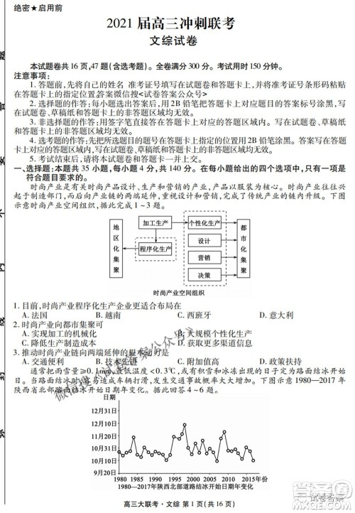 2021届高三冲刺联考文综试卷及答案