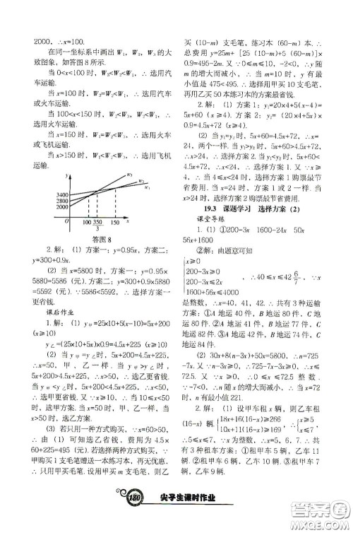 辽宁教育出版社2021尖子生新课堂课时作业八年级数学下册人教版答案