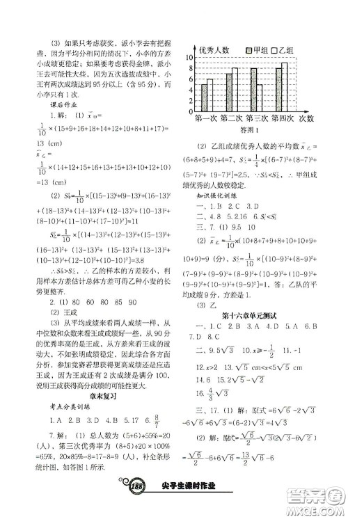 辽宁教育出版社2021尖子生新课堂课时作业八年级数学下册人教版答案