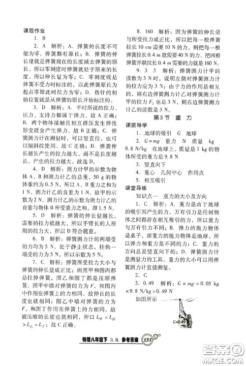 辽宁教育出版社2021尖子生新课堂课时作业八年级物理下册人教版答案