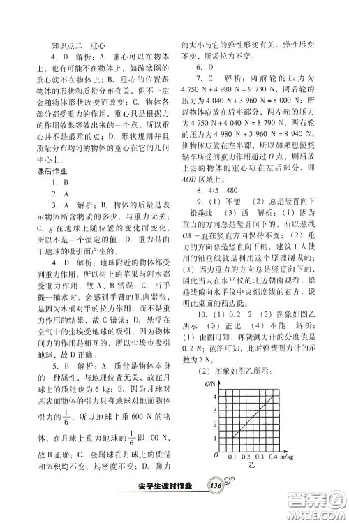 辽宁教育出版社2021尖子生新课堂课时作业八年级物理下册人教版答案