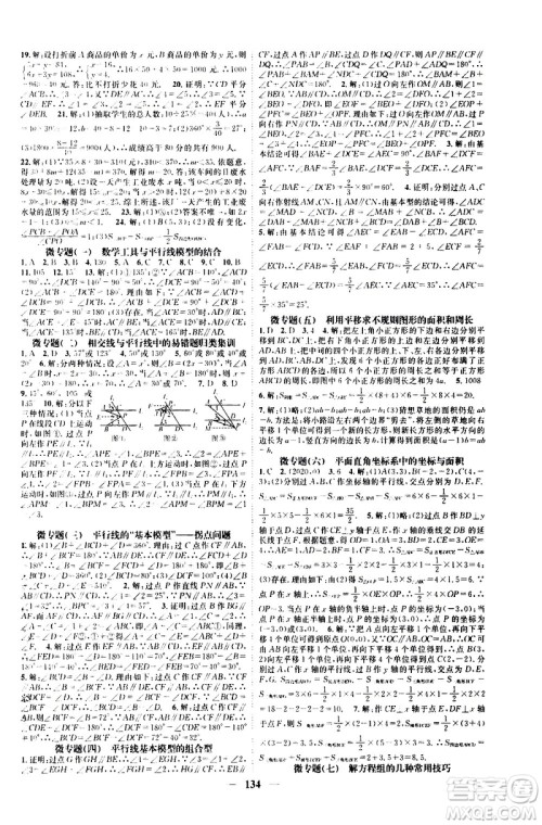 天津科学技术出版社2021智慧学堂微专题数学七年级下册R人教版答案
