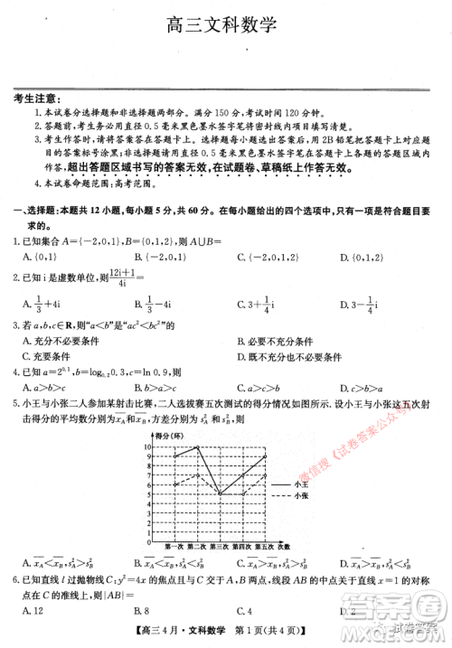 2021年九师联盟高三4月联考理科数学试题及答案