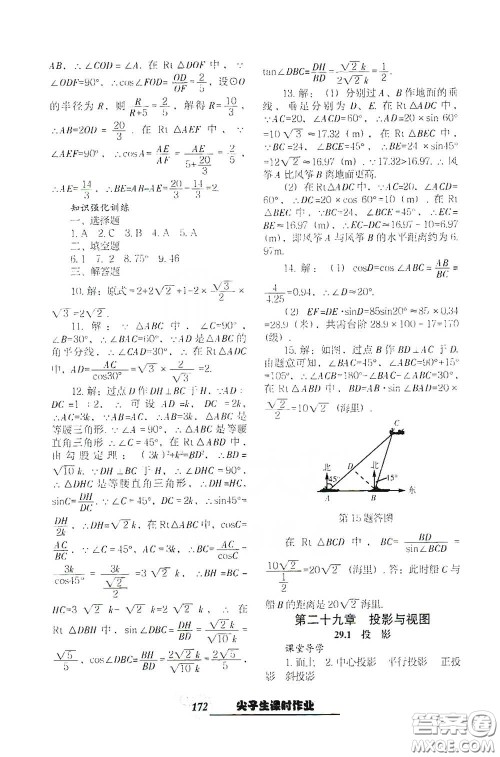 辽宁教育出版社2021尖子生新课堂课时作业九年级数学下册人教版答案