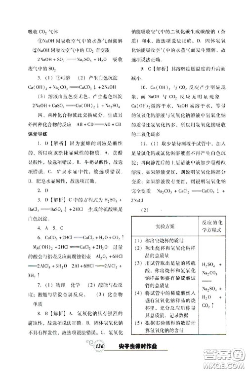 辽宁教育出版社2021尖子生新课堂课时作业九年级化学下册人教版答案