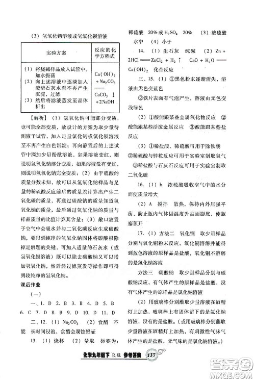 辽宁教育出版社2021尖子生新课堂课时作业九年级化学下册人教版答案