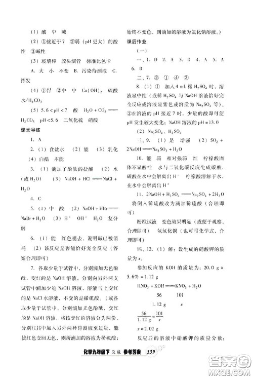 辽宁教育出版社2021尖子生新课堂课时作业九年级化学下册人教版答案