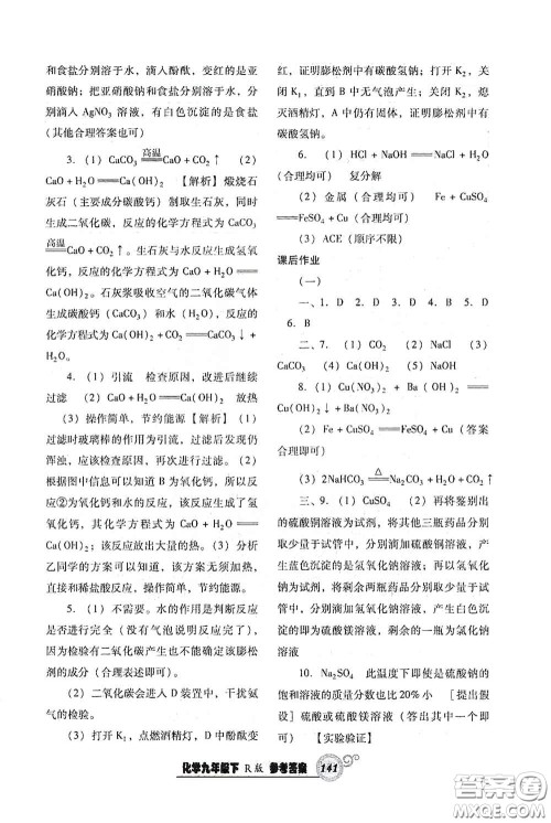 辽宁教育出版社2021尖子生新课堂课时作业九年级化学下册人教版答案