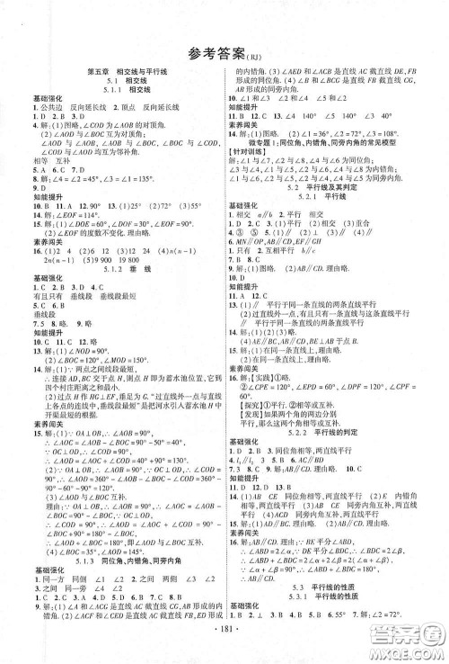 宁夏人民教育出版社2021畅优新课堂七年级数学下册人教版江西专版答案