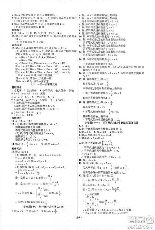 宁夏人民教育出版社2021畅优新课堂七年级数学下册人教版江西专版答案