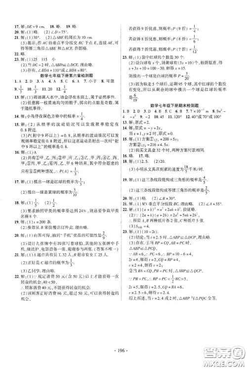 宁夏人民教育出版社2021畅优新课堂七年级数学下册北师大版江西专版答案