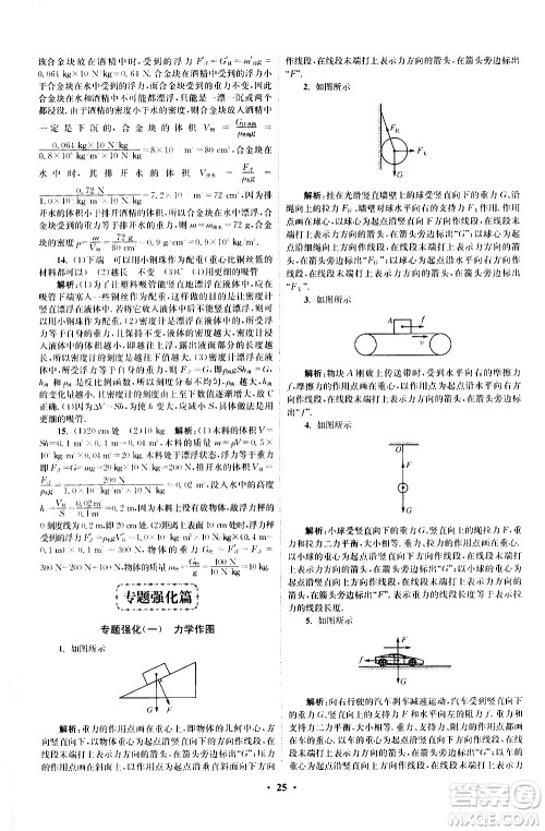 江苏凤凰科学技术出版社2021初中物理小题狂做提优版八年级下册苏科版答案