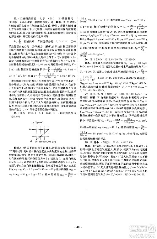 江苏凤凰科学技术出版社2021初中物理小题狂做提优版八年级下册苏科版答案