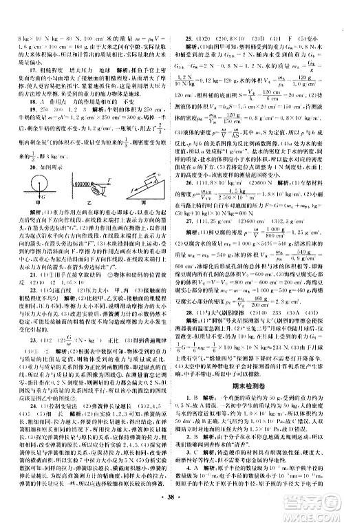 江苏凤凰科学技术出版社2021初中物理小题狂做提优版八年级下册苏科版答案