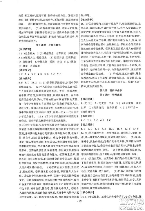 宁夏人民教育出版社2021畅优新课堂九年级道德与法治下册人教版江西专版答案