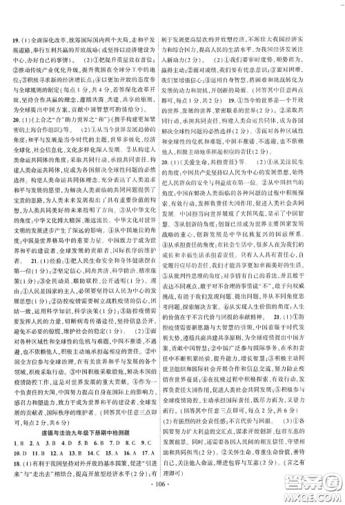 宁夏人民教育出版社2021畅优新课堂九年级道德与法治下册人教版江西专版答案