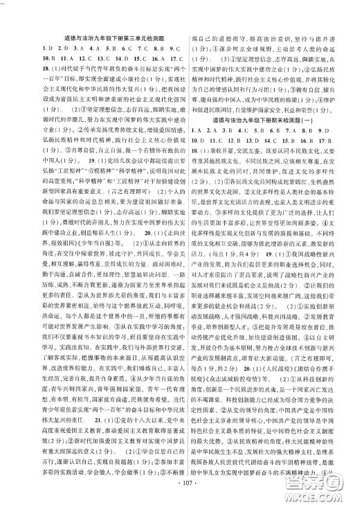 宁夏人民教育出版社2021畅优新课堂九年级道德与法治下册人教版江西专版答案