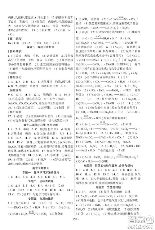 宁夏人民教育出版社2021畅优新课堂九年级化学下册人教版江西专版答案