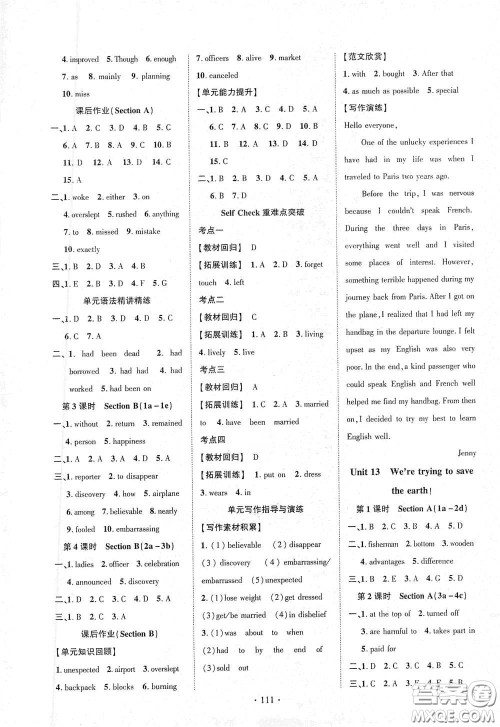 宁夏人民教育出版社2021畅优新课堂九年级英语下册人教版江西专版答案