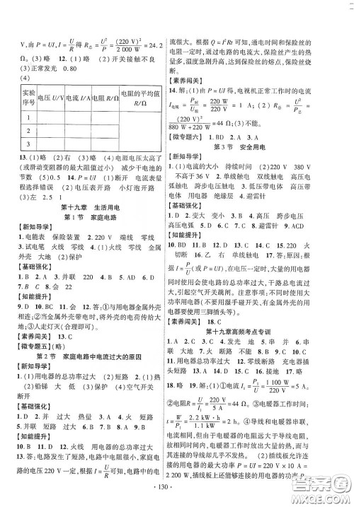 宁夏人民教育出版社2021畅优新课堂九年级物理下册人教版江西专版答案