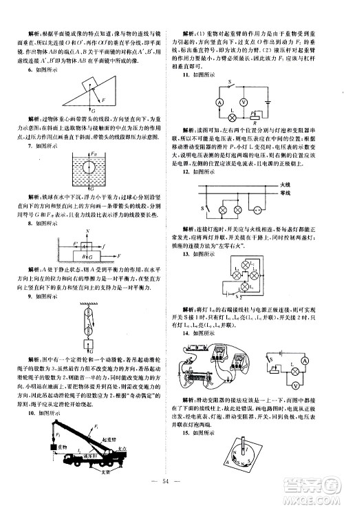 江苏凤凰科学技术出版社2021中考物理小题狂做提优版通用版答案