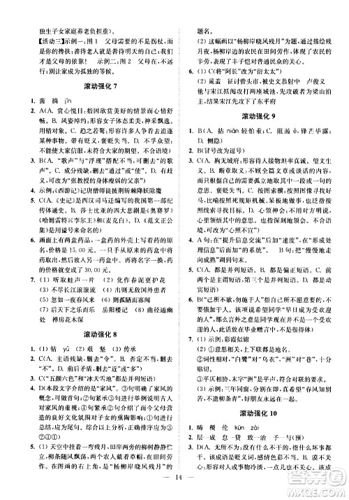 江苏凤凰科学技术出版社2021中考语文小题狂做提优版通用版答案