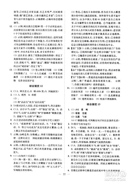 江苏凤凰科学技术出版社2021中考语文小题狂做提优版通用版答案